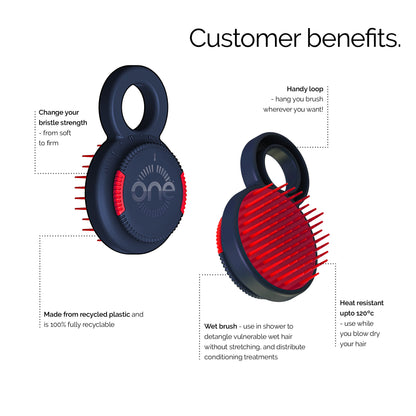 ONE GO! Pink, Compact, Travel Friendly Hairbrush