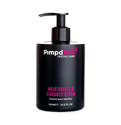 Pimpdink Tattoo Care - Tattoo-care Bundle, Moisturiser & Vibrancy Serum + Exfoliating Body Scrub | 300ml Pumps
