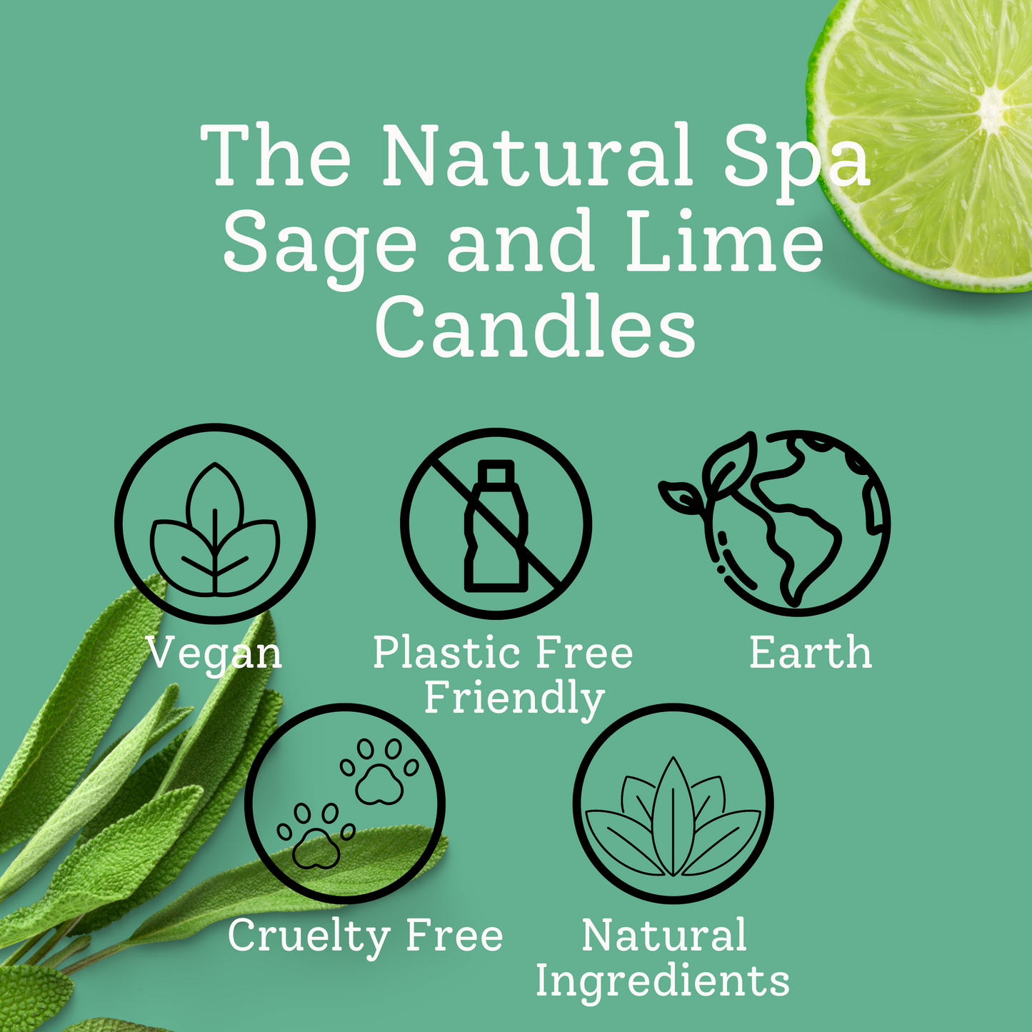 The Natural Spa - Sage & Lime hand poured coconut wax candle - 2 size options