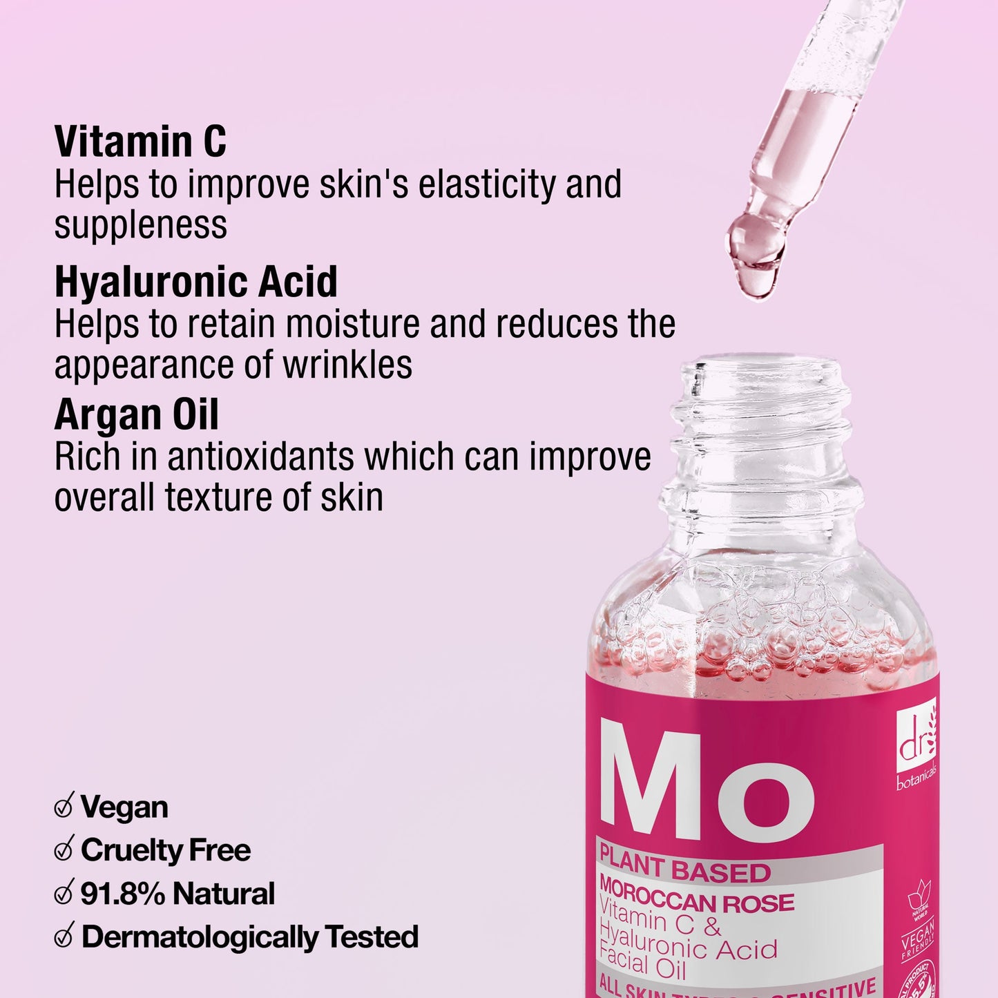 Dr Botanicals - Moroccan Rose Facial Oil with Hyaluronic Acid & Vitamin C 15ml + 30ml
