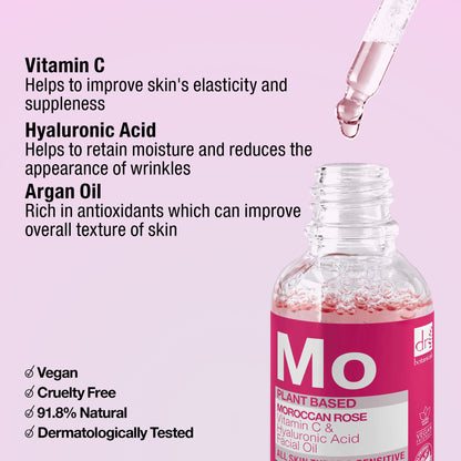 Dr Botanicals - Moroccan Rose Facial Oil with Hyaluronic Acid & Vitamin C 15ml + 30ml