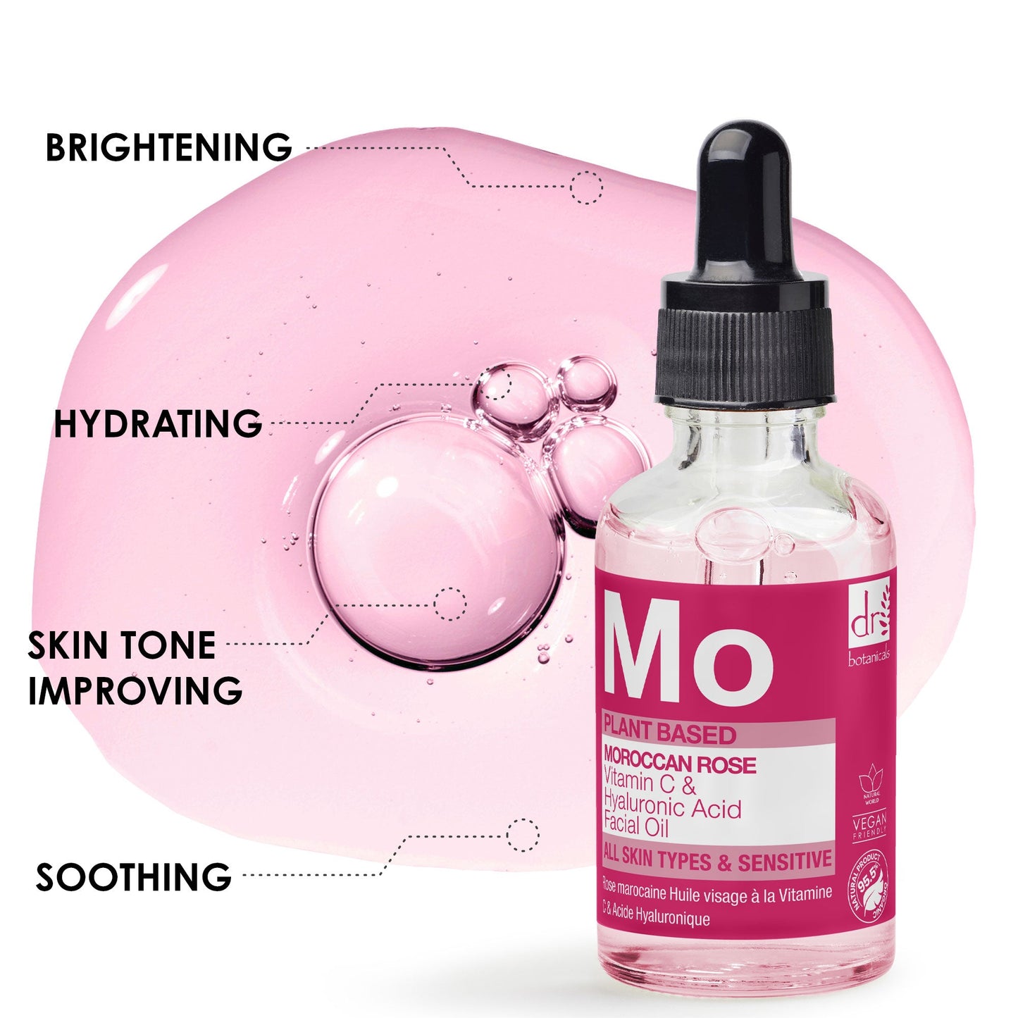 Dr Botanicals - Moroccan Rose Facial Oil with Hyaluronic Acid & Vitamin C 15ml + 30ml