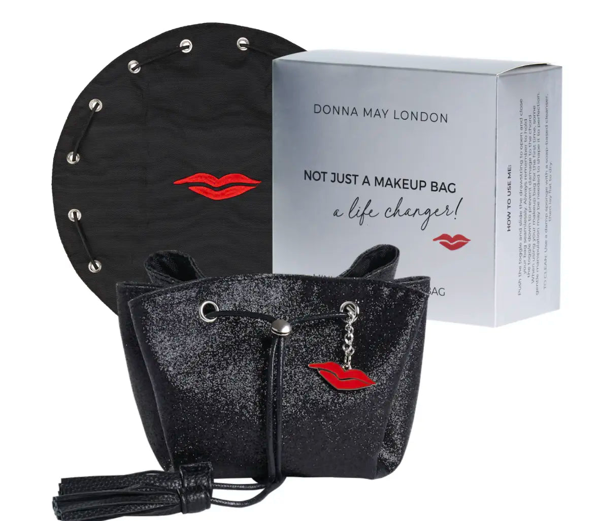 Donna May London Lay Flat Mini Makeup Bag in Sparkly Black