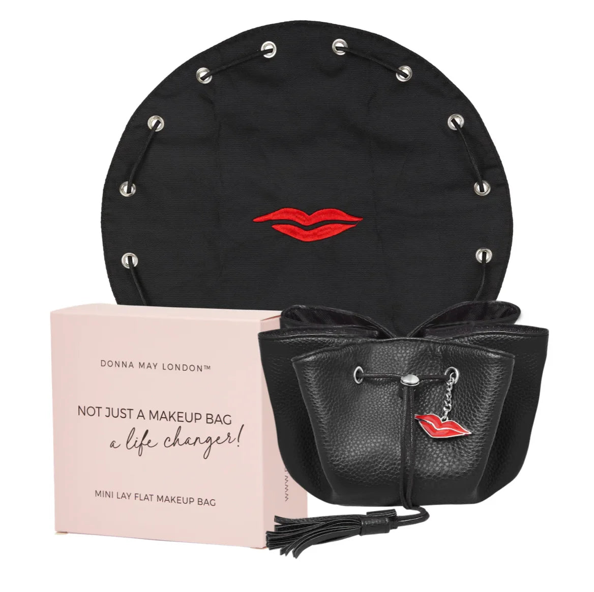 Donna May London Lay Flat Mini Makeup Bag in Black