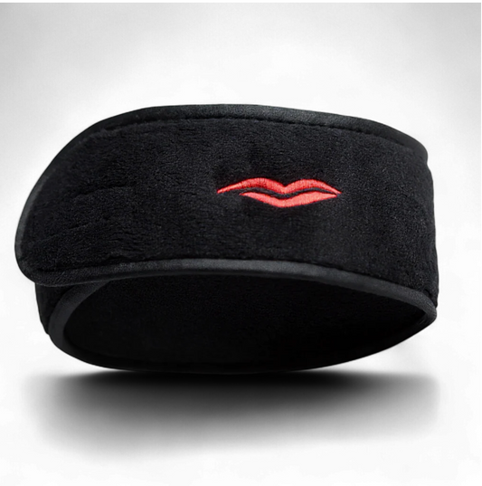 Donna May London Adjustable Spa Style Headband with Red Lip in Black