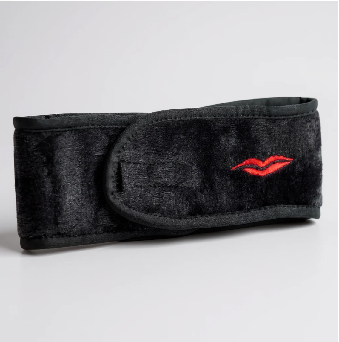 Donna May London Adjustable Spa Style Headband with Red Lip in Black