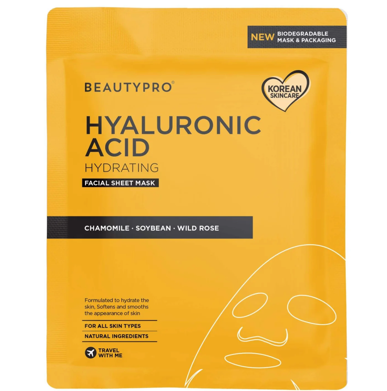 Beauty Pro HYALURONIC ACID Hydrating Facial Sheet Mask - 100% Biodegradable