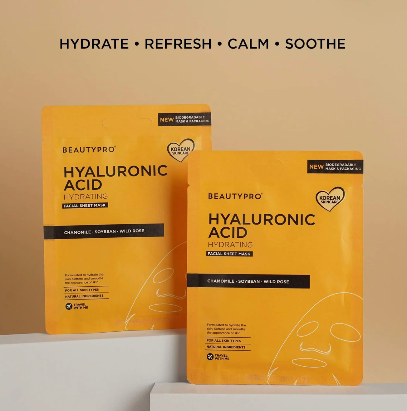 Beauty Pro HYALURONIC ACID Hydrating Facial Sheet Mask - 100% Biodegradable
