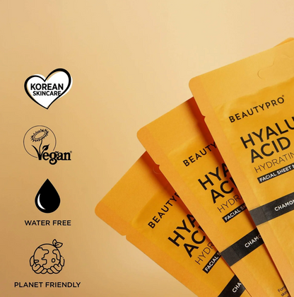 Beauty Pro HYALURONIC ACID Hydrating Facial Sheet Mask - 100% Biodegradable