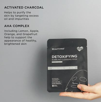 Beauty Pro DETOXIFYING Bubbling Cleansing Sheet Mask with Activated Charcoal