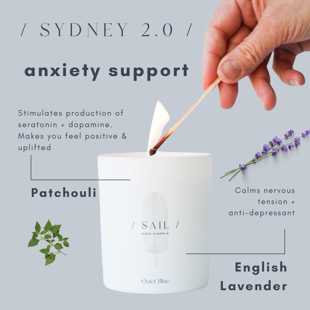 Quiet Blue SYDNEY 2.0 Patchouli + English Lavender Wellbeing Candle
