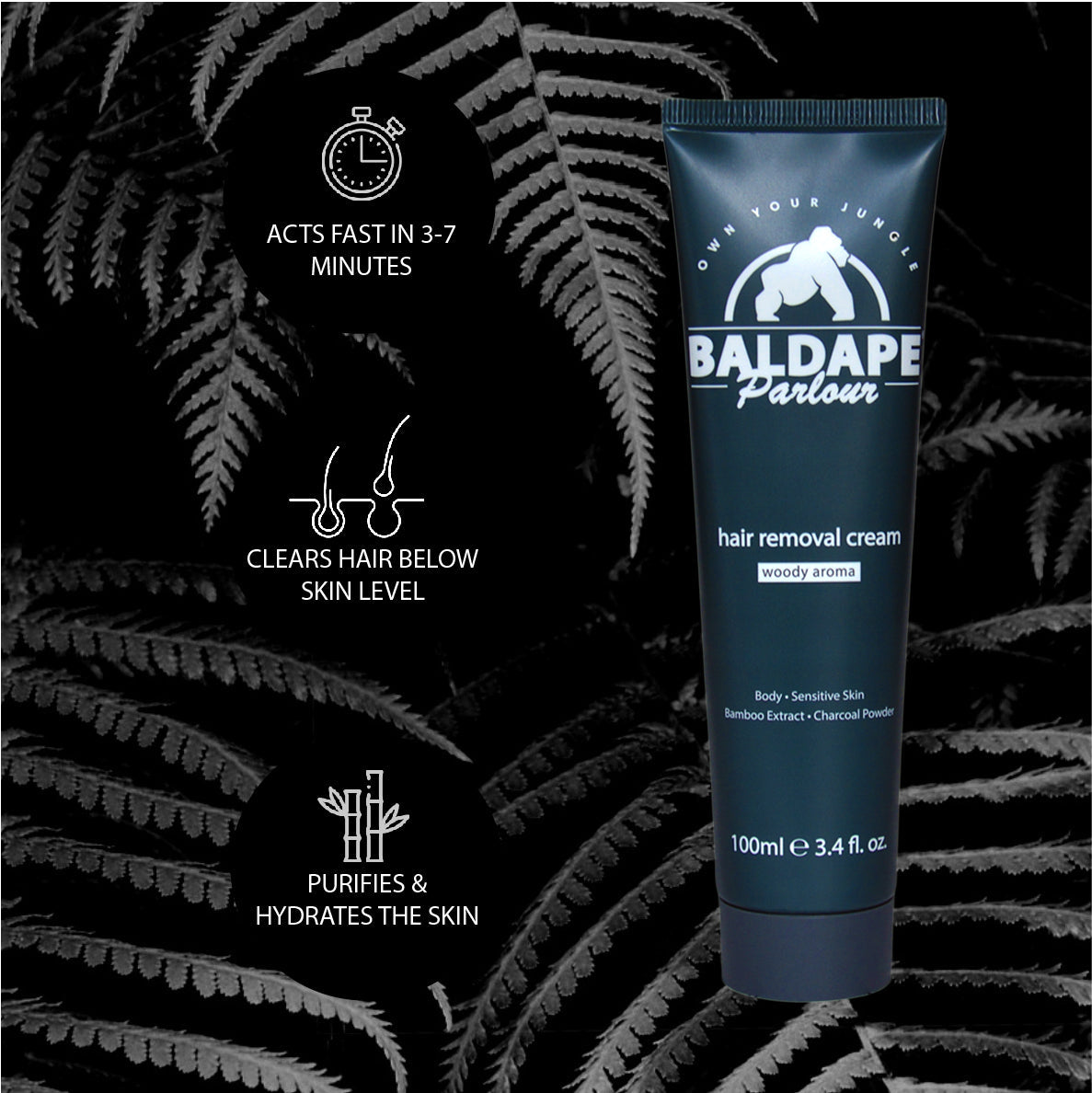 Baldape Parlour - Charcoal Body Hair Removal Cream