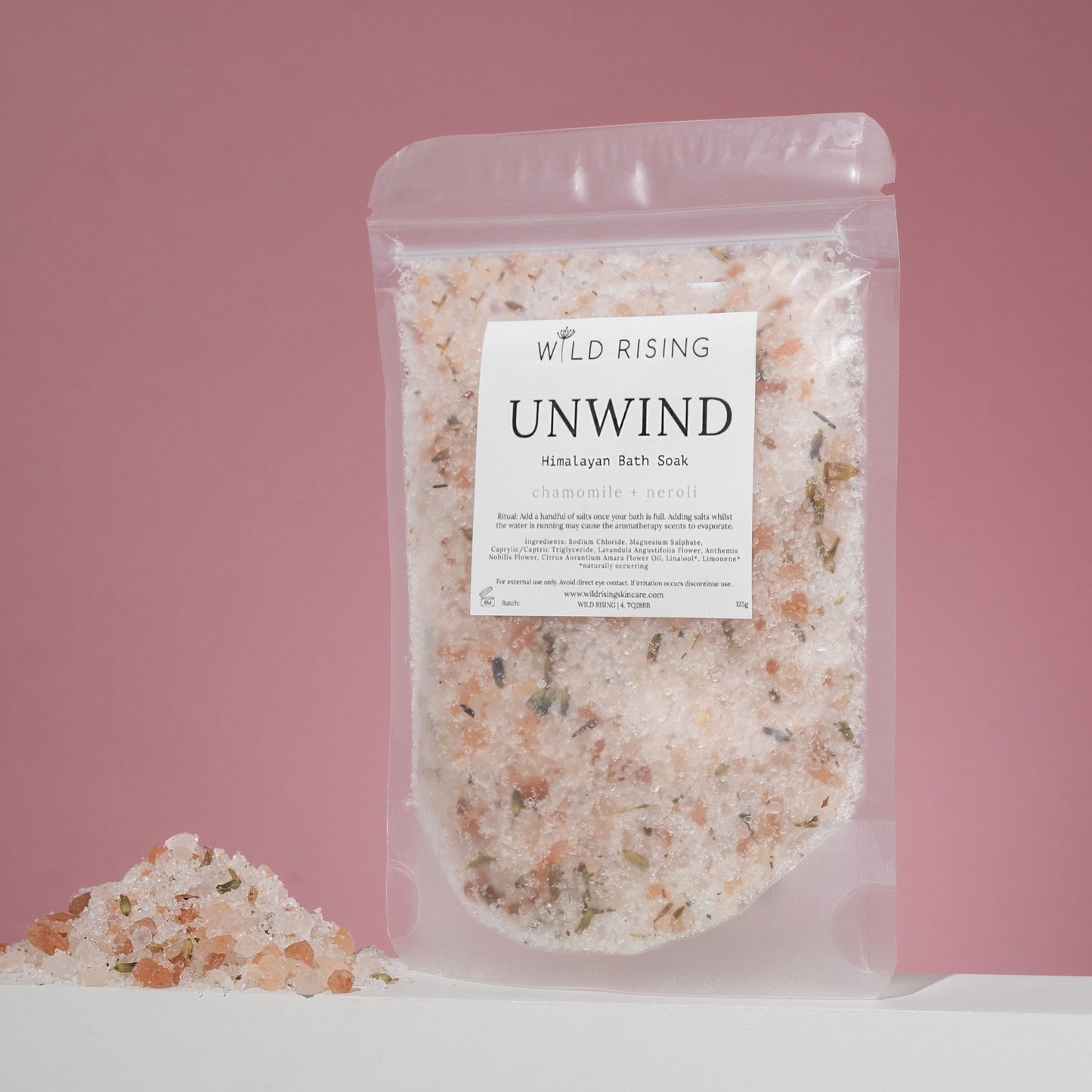 Wild Rising Skincare - Unwind - Chamomile and Neroli Bath Salts 125g