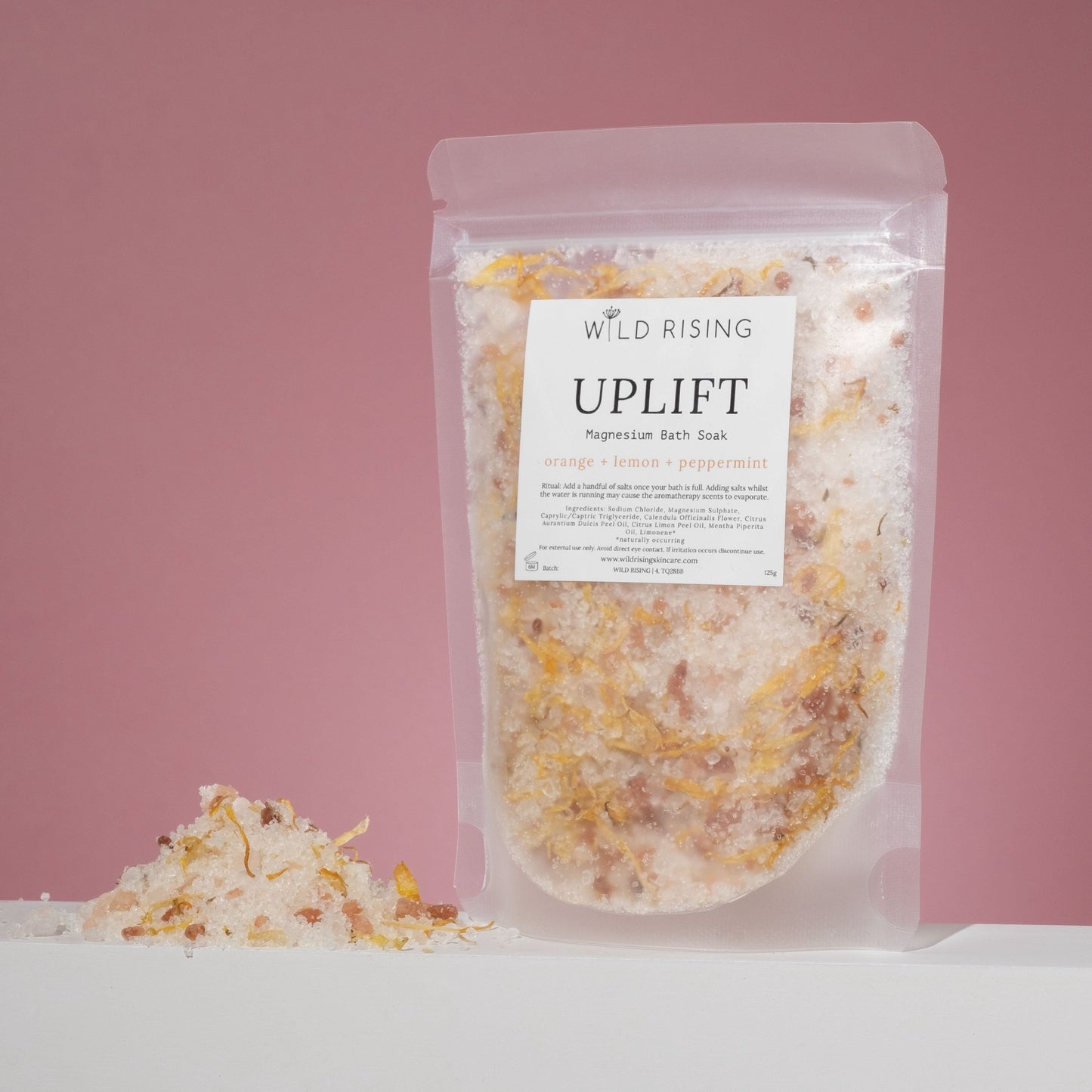 Wild Rising Skincare - Uplift - Orange, Lemon and Peppermint Bath Salts 125g