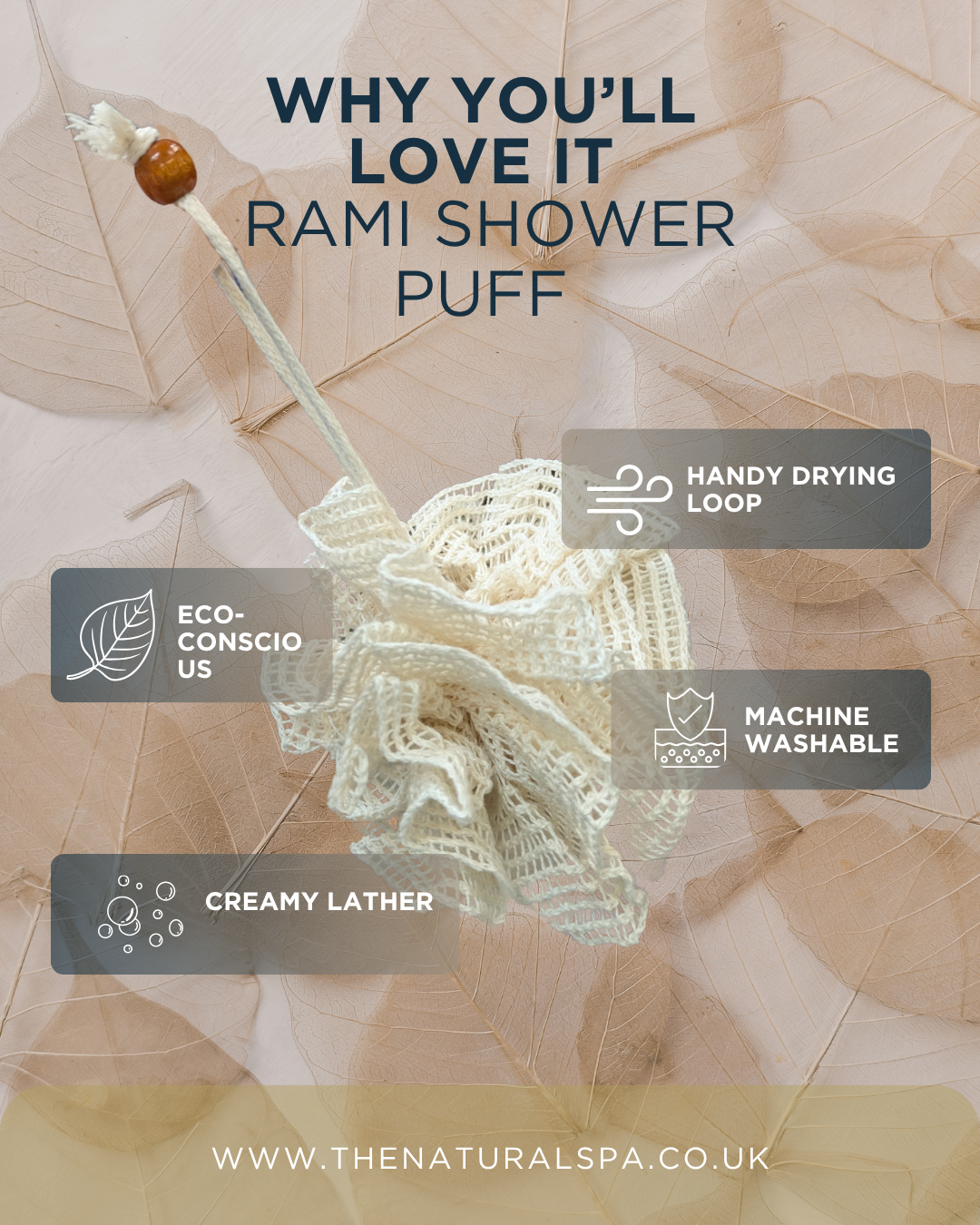 The Natural Spa - Rami Shower Puff – Exfoliating, Reusable & Eco-Friendly