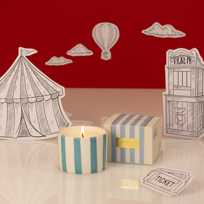 Zesty Lemons Carnival: Acrobat Blue Votive Candle - Activated Charcoal & Matcha