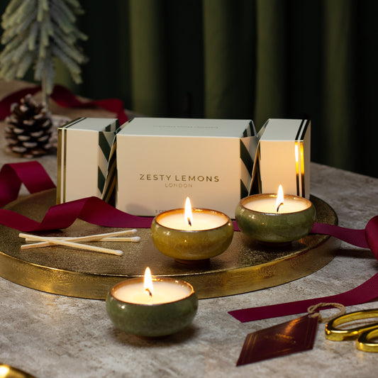 Zesty Lemons Under the Tree: Olive Tea Light Cracker (Box of 3) - Cypress & Fig