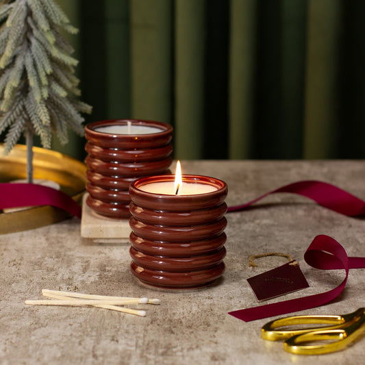 Zesty Lemons Under the Tree: Burgundy Gingerbread Candle - Gingerbread