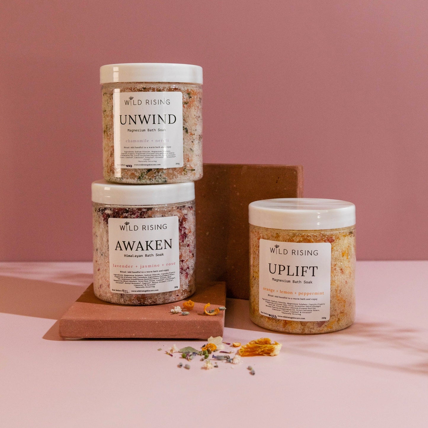 Wild Rising Skincare - Awaken - Lavender, Jasmine and Rose Bath Salts 300g