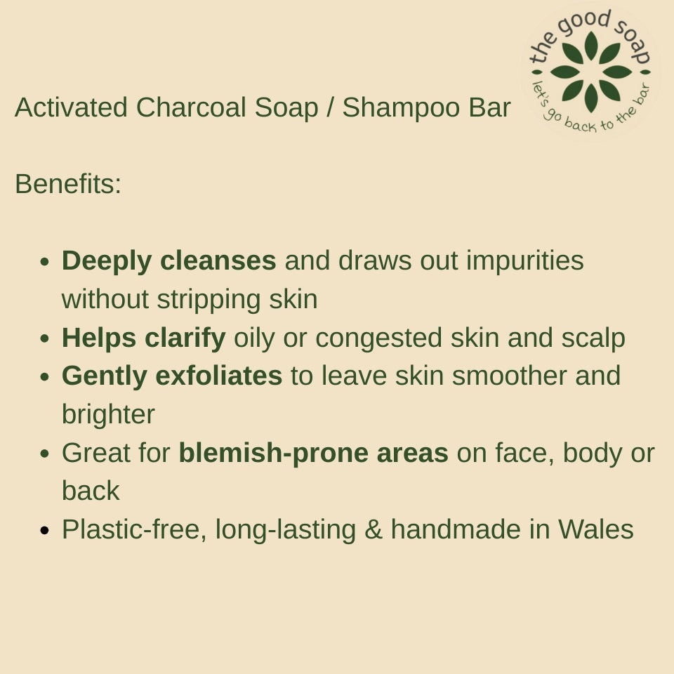 The Good Soap - Activated Charcoal Bar - Deep Cleansing Face and Body Wash Bar & Shampoo