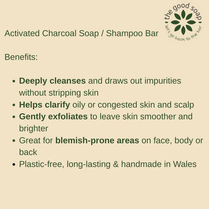 The Good Soap - Activated Charcoal Bar - Deep Cleansing Face and Body Wash Bar & Shampoo