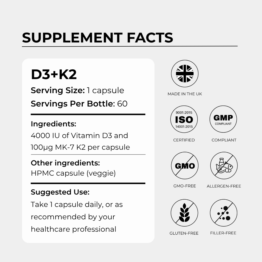 Charava UK -  Vitamin D3 (4000IU) + K2 (MK-7)