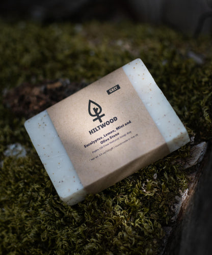 Hiltwood Eucalyptus Lemon Mint and Olive Stone Natural Soap Bar (With Grit)