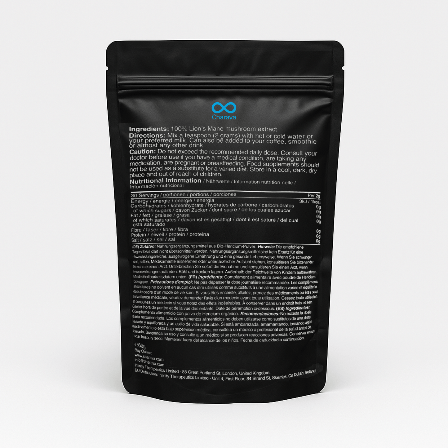 Charava UK - Lion's Mane Powder - 60 Grams - 30 Servings
