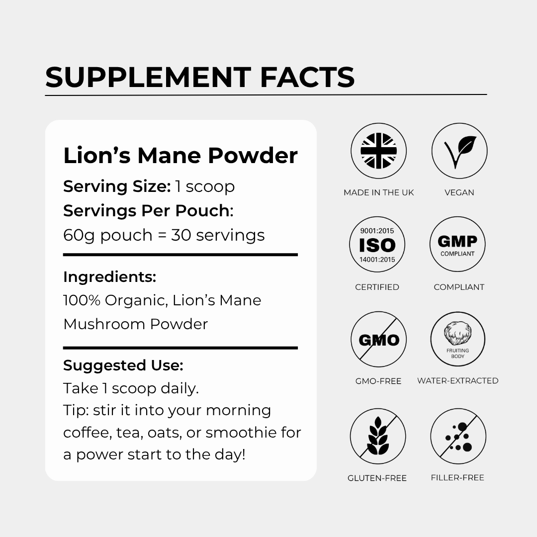 Charava UK - Lion's Mane Powder - 60 Grams - 30 Servings