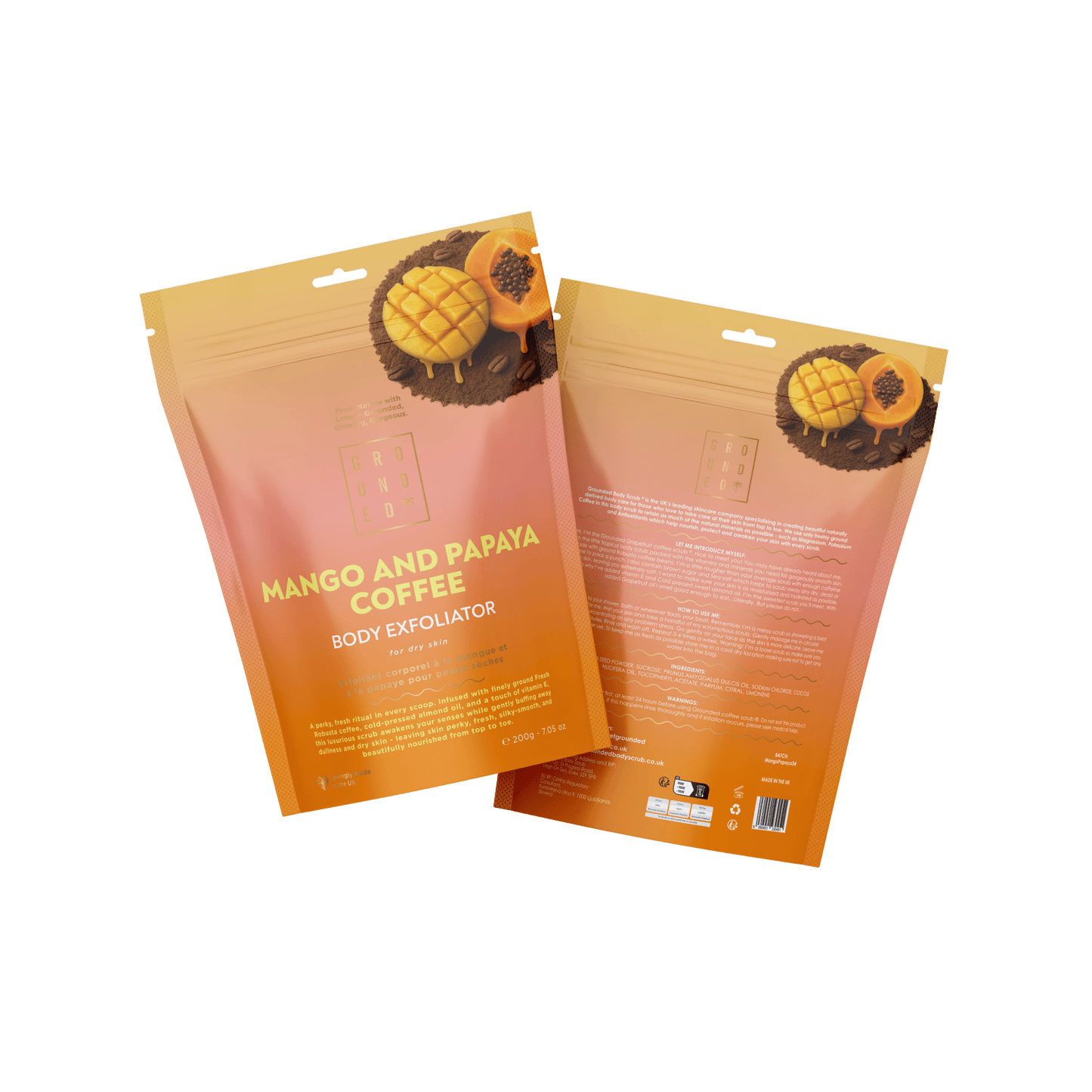 Grounded Body - Mango and Papaya Coffee Scrub (200g) - For Dry Skin