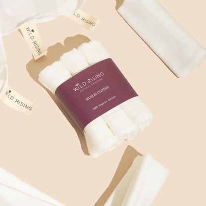 Wild Rising Skincare - 3 Organic Cotton Muslin Cleansing Cloths
