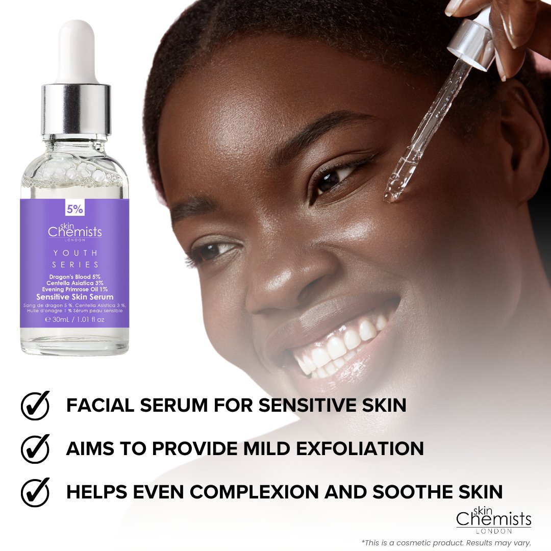 skinChemists Sensitive Skin Serum Dragon's Blood 5%, Centella Asistica 3%, Evening Primrose Oil 1% 30ml