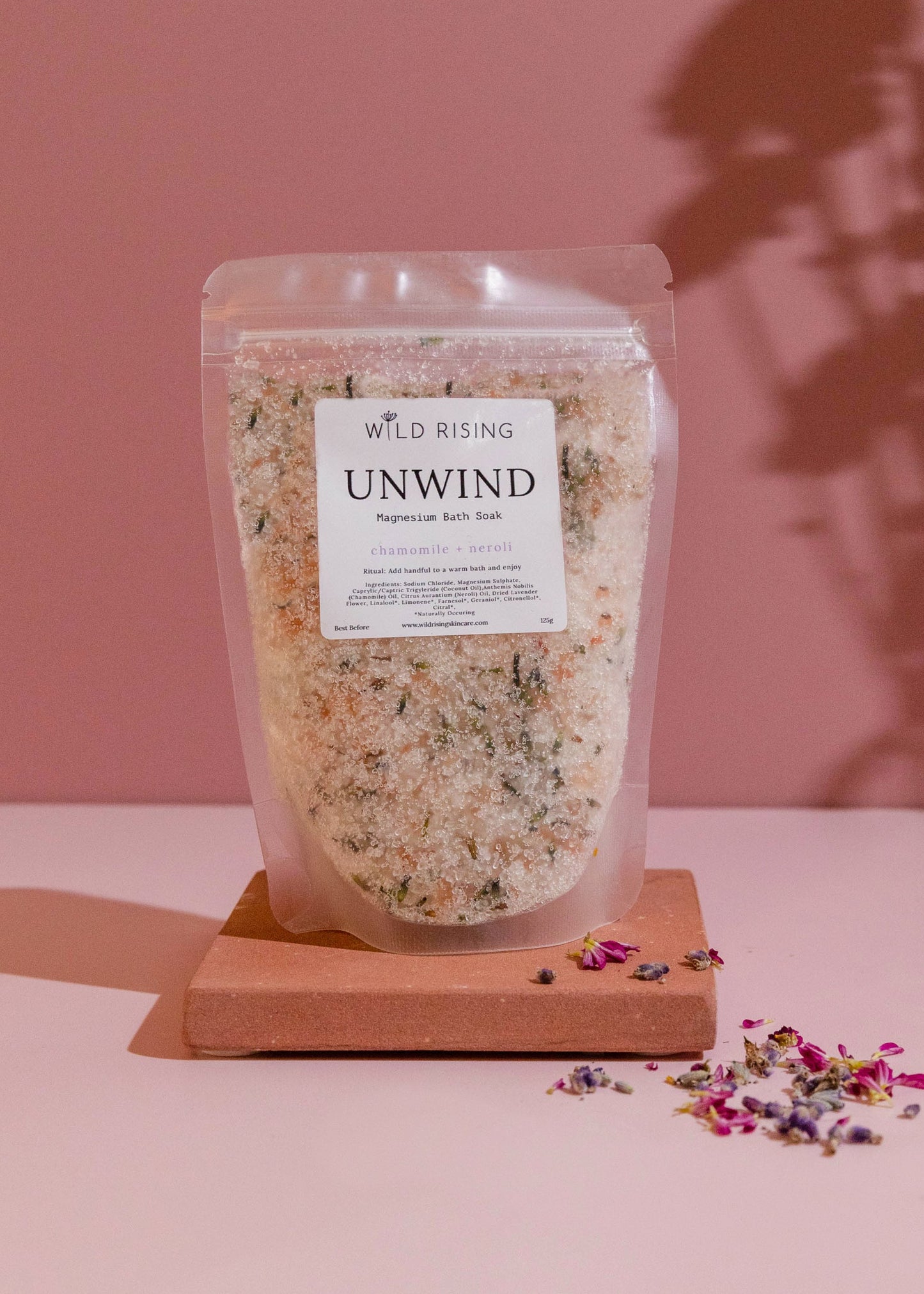Wild Rising Skincare - Unwind - Chamomile and Neroli Bath Salts 125g