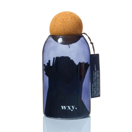 WXY Matches Navy Blue Glass Bottle with Cork Stopper - Buy at Counter Culture